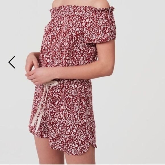 LOFT Other - LOFT Beach Romper S Red Floral  Off Shoulder Resortwear Swim Cover-Up